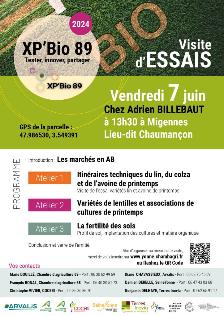 Visite d’essais – plateforme XP’Bio 89